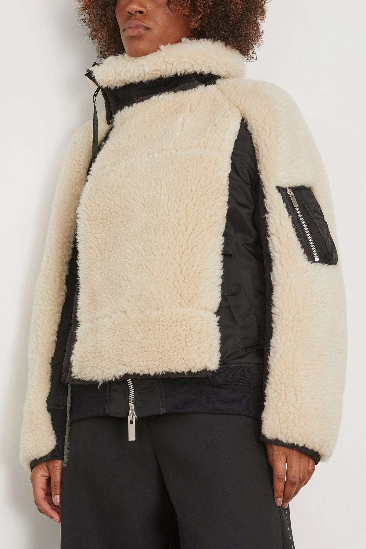Sacai Faux Shearling X Nylon Twill Blouson In Black/Ecru 3 Sacai Faux Shearling X Nylon Twill Blouson In Black/Ecru - Image 3