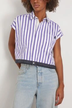 Sacai Thomas Mason / Cotton Poplin Shirt In Purple Stripe -Dries Van Noten Shop sacai ThomasMasonCottonPoplinShirtinPurpleStripe 2