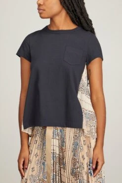Sacai Bandana Print T-Shirt In Dark Navy/Beige -Dries Van Noten Shop sacai bandana print tshirt in dark navy beige 2
