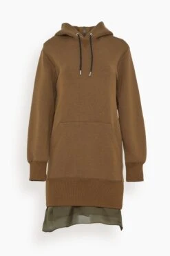 Sacai Sponge Sweat Hoodie Dress In Dark Beige