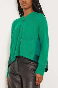 Sacai Wool Knit Cardigan In Green 6 Sacai Wool Knit Cardigan In Green -Dries Van Noten Shop sacai wool knit cardigan in green 2