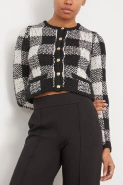 SEA Chiyo Check Knit Long Sleeve Button Down Cardigan In Multi -Dries Van Noten Shop sea ChiyoCheckKnitLongSleeveButtonDownCardiganinMulti 2