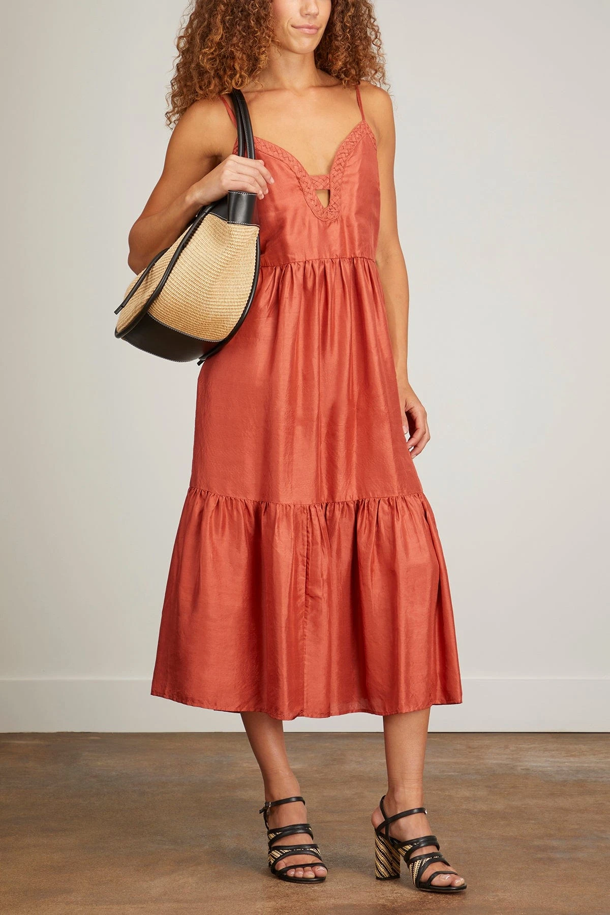 SEA Kyle Solid Slip Dress With Braid In Coral 2 SEA Kyle Solid Slip Dress With Braid In Coral - Image 2