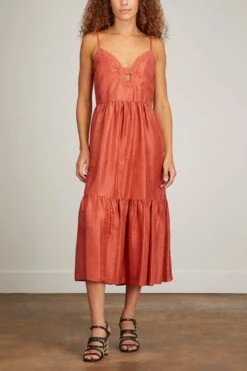 SEA Kyle Solid Slip Dress With Braid In Coral 6 SEA Kyle Solid Slip Dress With Braid In Coral -Dries Van Noten Shop sea kyle solid slip dress with braid in coral 2