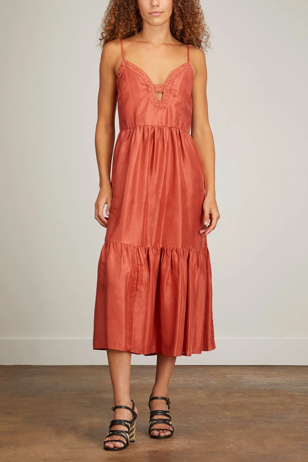 SEA Kyle Solid Slip Dress With Braid In Coral 3 SEA Kyle Solid Slip Dress With Braid In Coral - Image 3