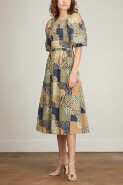 SEA Louie Patchwork Puff Sleeve Smocked Dress In Multi -Dries Van Noten Shop sea louie patchwork puff sleeve smocked dress in multi 2