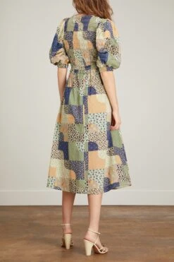 SEA Louie Patchwork Puff Sleeve Smocked Dress In Multi -Dries Van Noten Shop sea louie patchwork puff sleeve smocked dress in multi 3