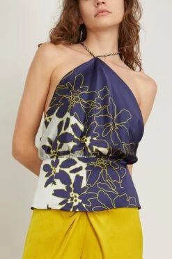 Chantal Blouse In Navy Citrine Floral -Dries Van Noten Shop silviatcherassi ChantalBlouseinNavyCitrineFloral 2