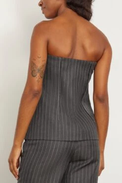 Billie Tailored Bustier Top In Grey Pinstripe -Dries Van Noten Shop simkhai BillieTailoredBustierTopinGreyPinstripe 3