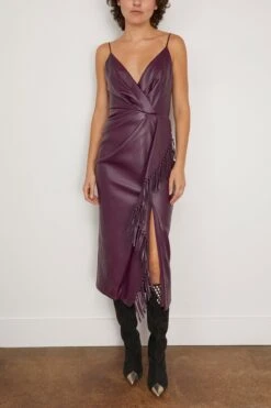 Carlee Fringe Midi Dress In Plum -Dries Van Noten Shop simkhai CarleeFringeMidiDressinPlum 2