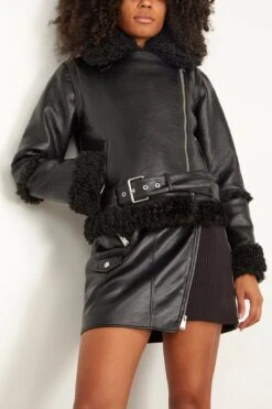 Charleston Sherpa Moto Jacket In Black -Dries Van Noten Shop simkhai CharlestonSherpaMotoJacketinBlack 2