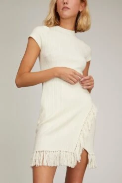 Demitria Crewneck Mini Dress With Wrap Tie In Natural White 6 Demitria Crewneck Mini Dress With Wrap Tie In Natural White -Dries Van Noten Shop simkhai DemitriaCrewneckMiniDresswithWrapTieinNaturalWhite 2