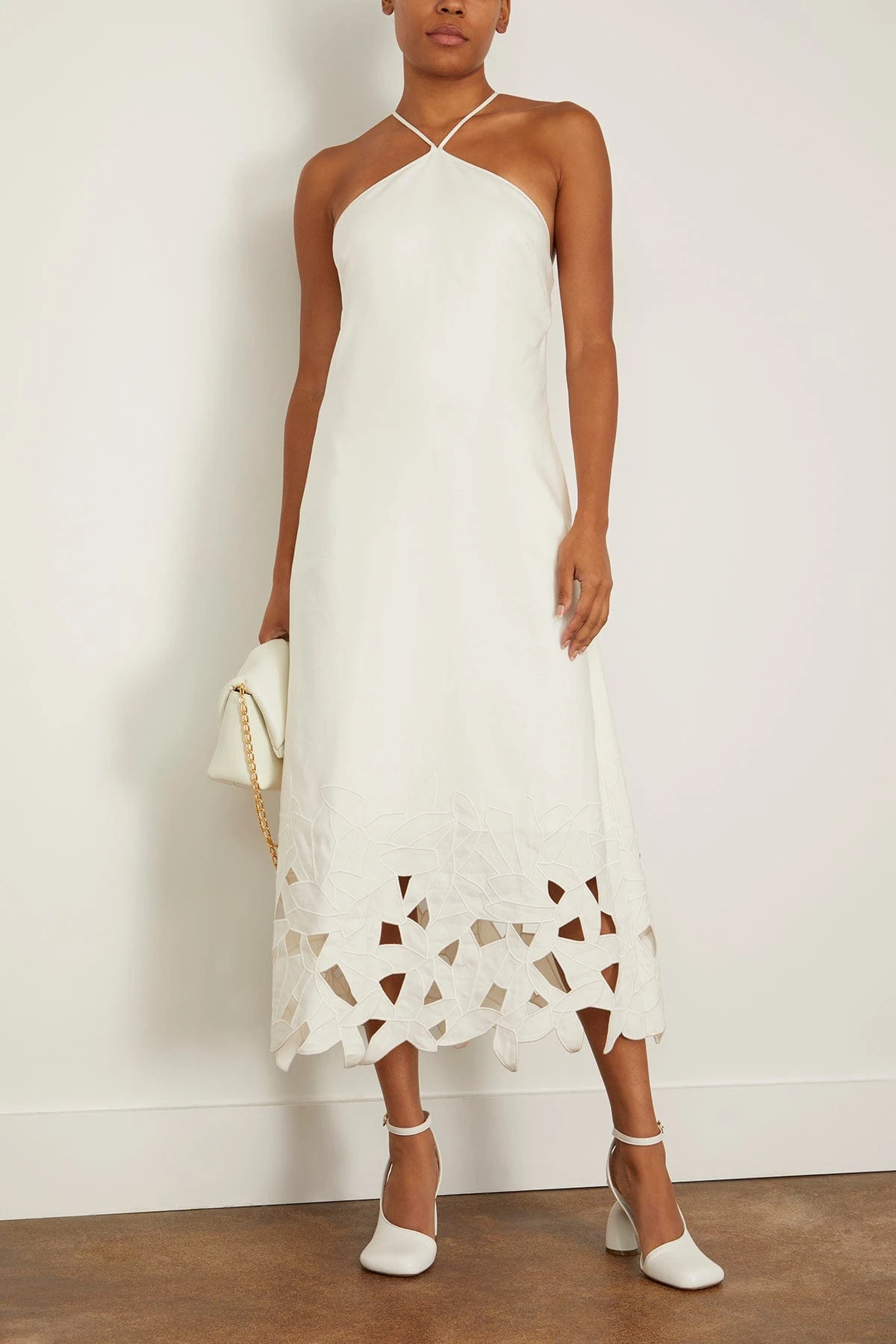 Simone Abstract Embroidered Halter A Line Midi Dress In White 2 Simone Abstract Embroidered Halter A Line Midi Dress In White - Image 2