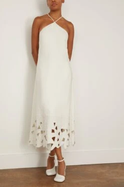 Simone Abstract Embroidered Halter A Line Midi Dress In White 6 Simone Abstract Embroidered Halter A Line Midi Dress In White -Dries Van Noten Shop simkhai SimoneAbstractEmbroideredHalterALineMidiDressinWhite 2