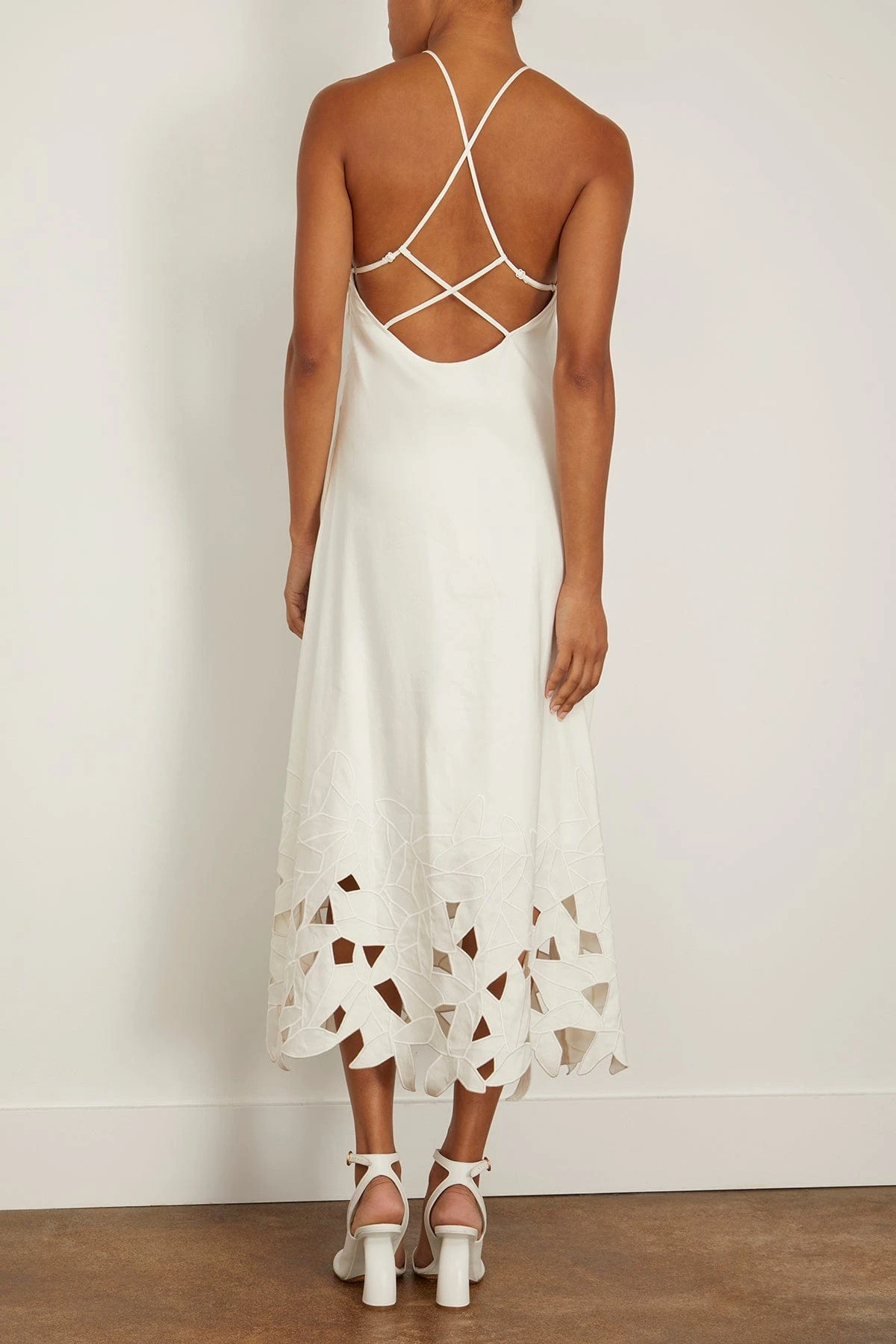 Simone Abstract Embroidered Halter A Line Midi Dress In White 4 Simone Abstract Embroidered Halter A Line Midi Dress In White - Image 4