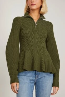 Susanna Long Sleeve Polo In Moss -Dries Van Noten Shop simkhai SusannaLongSleevePoloinMoss 2