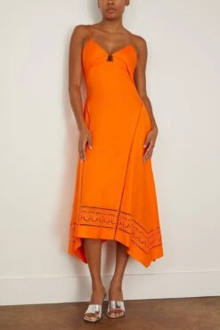 Valeria Scarf Embroidered Handkerchief Midi Dress In Tangelo -Dries Van Noten Shop simkhai ValeriaScarfEmbroideredHandkerchiefMidiDressinTangelo 2