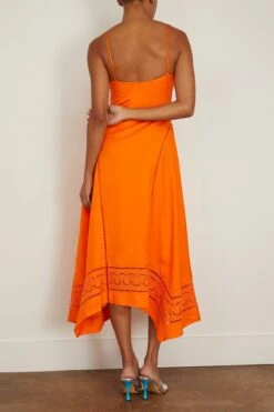 Valeria Scarf Embroidered Handkerchief Midi Dress In Tangelo -Dries Van Noten Shop simkhai ValeriaScarfEmbroideredHandkerchiefMidiDressinTangelo 3