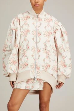 Simone Rocha Oversized Puff Sleeve Bomber Jacket In Wreath/Pearl -Dries Van Noten Shop simone OversizedPuffSleeveBomberJacketinWreathPearl 2