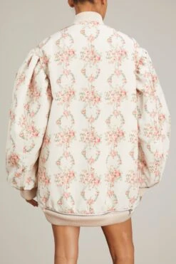 Simone Rocha Oversized Puff Sleeve Bomber Jacket In Wreath/Pearl -Dries Van Noten Shop simone OversizedPuffSleeveBomberJacketinWreathPearl 3