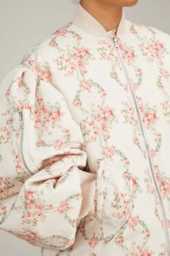 Simone Rocha Oversized Puff Sleeve Bomber Jacket In Wreath/Pearl -Dries Van Noten Shop simone OversizedPuffSleeveBomberJacketinWreathPearl 4 1