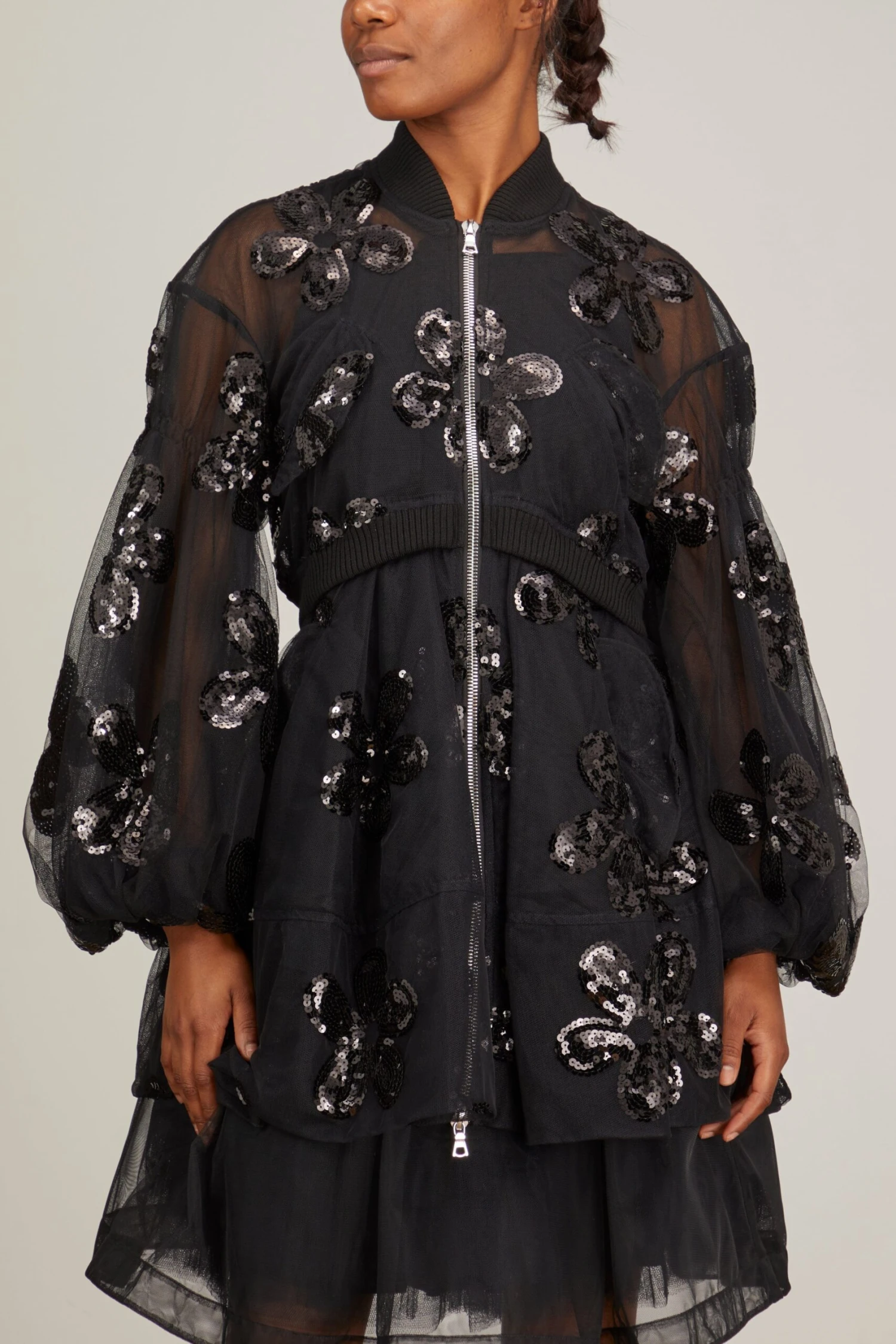 Simone Rocha Long Puff Sleeve Zip-Up Bomber Coat In Black 3 Simone Rocha Long Puff Sleeve Zip-Up Bomber Coat In Black - Image 3