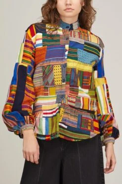 Patchwork Blouson Sleeve Shirt In Multicolor -Dries Van Noten Shop studio189 PatchworkBlousonSleeveShirtinMulticolor 2
