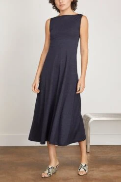 Toteme Boat-Neck Jersey Dress In Navy Melange -Dries Van Noten Shop toteme Boat NeckJerseyDressinNavyMelange 2