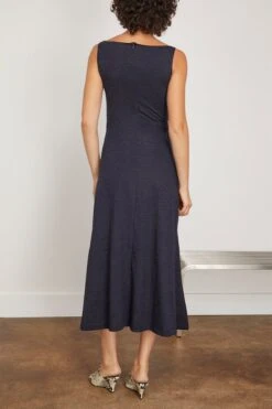 Toteme Boat-Neck Jersey Dress In Navy Melange -Dries Van Noten Shop toteme Boat NeckJerseyDressinNavyMelange 3