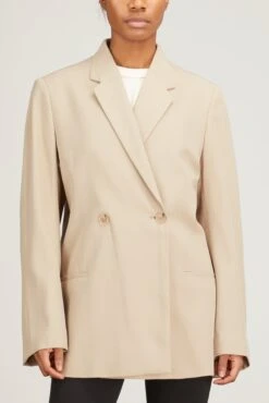 Toteme Double Breasted Vent Blazer In Beige -Dries Van Noten Shop toteme double breasted vent blazer in beige 2