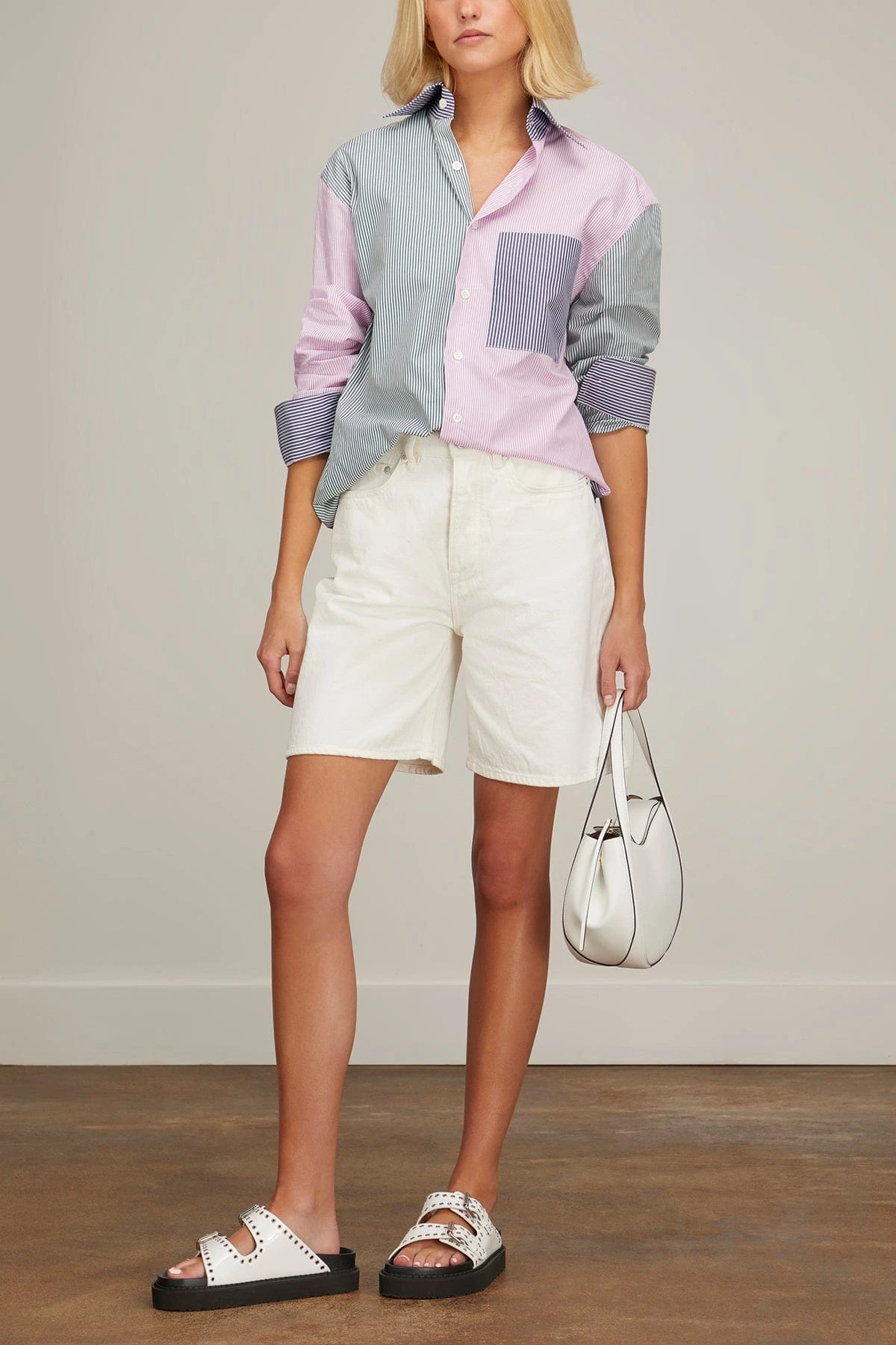 Classic Button Up Patchwork Top In Multi Stripe 2 Classic Button Up Patchwork Top In Multi Stripe - Image 2