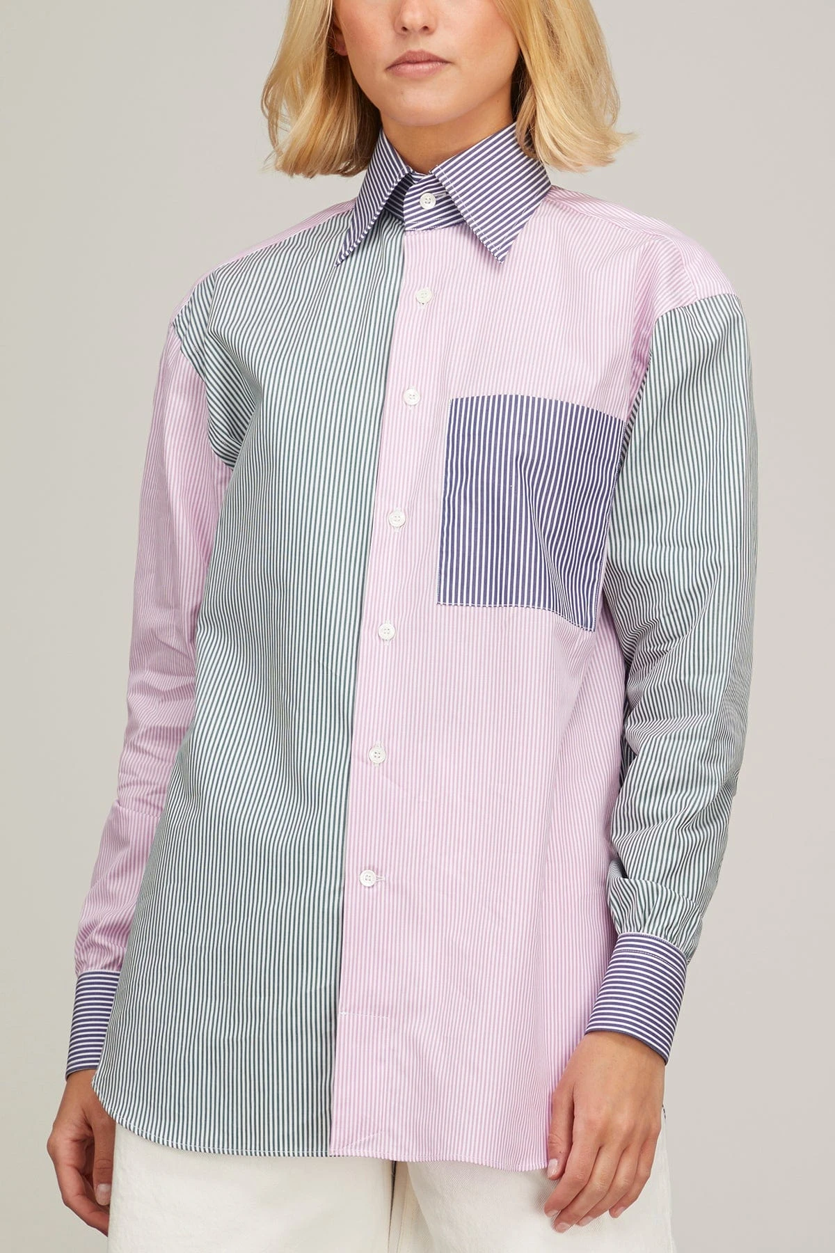 Classic Button Up Patchwork Top In Multi Stripe 3 Classic Button Up Patchwork Top In Multi Stripe - Image 3