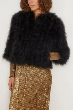 Feathers Jacket In Noir -Dries Van Noten Shop yvessalomon FeathersJacketinNoir 2