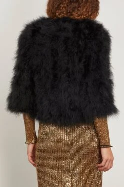 Feathers Jacket In Noir -Dries Van Noten Shop yvessalomon FeathersJacketinNoir 3