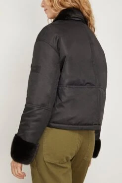 Nylon Bomber Jacket With Mink Trim In Noir 7 Nylon Bomber Jacket With Mink Trim In Noir -Dries Van Noten Shop yvessalomon NylonBomberJacketwithMinkTriminNoir 3